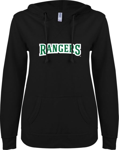 Wisconsin Parkside ENZA Womens V Notch Raw Edge Fleece Hoodie Rangers Wordmark - ONLINE ONLY