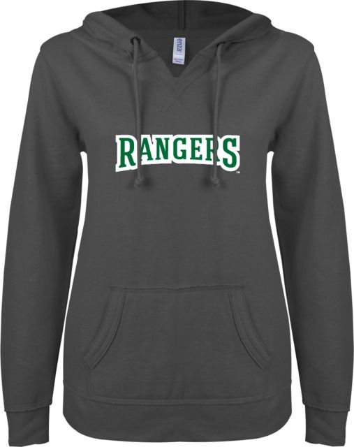 Wisconsin Parkside ENZA Womens V Notch Raw Edge Fleece Hoodie Rangers Wordmark - ONLINE ONLY