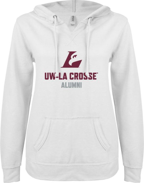Wisconsin La Crosse ENZA Ladies V Notch Raw Edge Fleece Hoodie UWL Alumni - ONLINE ONLY