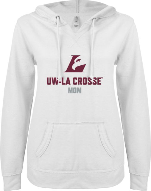 Wisconsin La Crosse ENZA Ladies V Notch Raw Edge Fleece Hoodie UWL Mom - ONLINE ONLY
