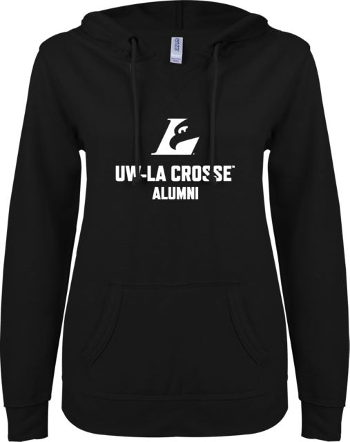 Wisconsin La Crosse ENZA Ladies V Notch Raw Edge Fleece Hoodie UWL Alumni - ONLINE ONLY