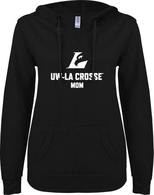 Wisconsin La Crosse ENZA Ladies V Notch Raw Edge Fleece Hoodie UWL Mom - ONLINE ONLY