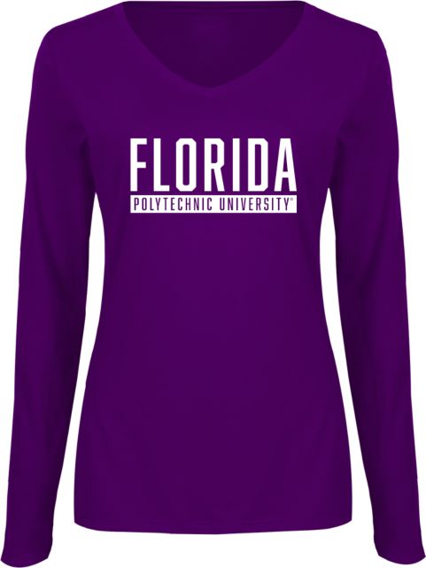 Florida Poly Univ Ladies Long Sleeve V Neck Tee Bar - ONLINE ONLY
