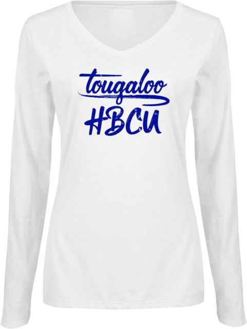Tougaloo Ladies Long Sleeve V Neck Tee HBCU Script - ONLINE ONLY