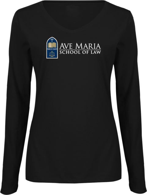 Ave Maria Law Womens Long Sleeve V Neck Tee  Ave Maria School of Law Logo Flat - ONLINE ONLY