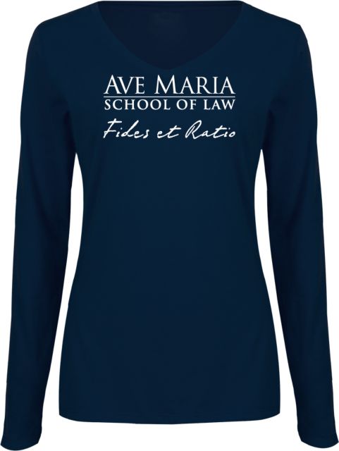 Ave Maria Law Womens Long Sleeve V Neck Tee  Fides Et Ratio - ONLINE ONLY