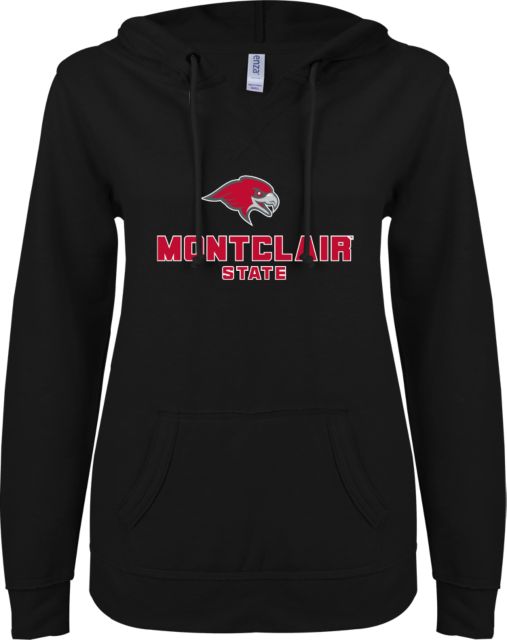 Montclair State ENZA Ladies V Notch Raw Edge Fleece Hoodie Secondary Logo - ONLINE ONLY