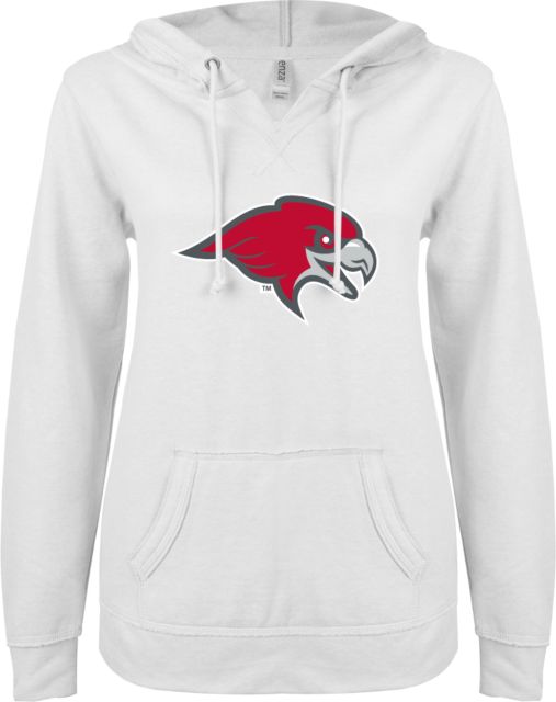 Montclair State ENZA Ladies V Notch Raw Edge Fleece Hoodie Mascot Head - ONLINE ONLY