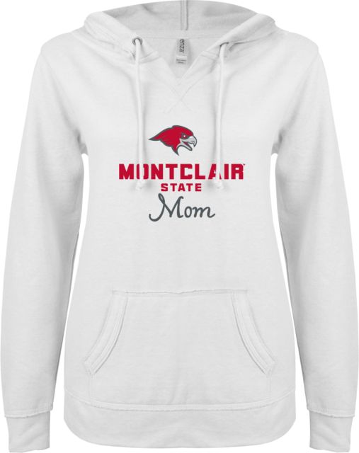 Montclair State ENZA Ladies V Notch Raw Edge Fleece Hoodie Mom - ONLINE ONLY