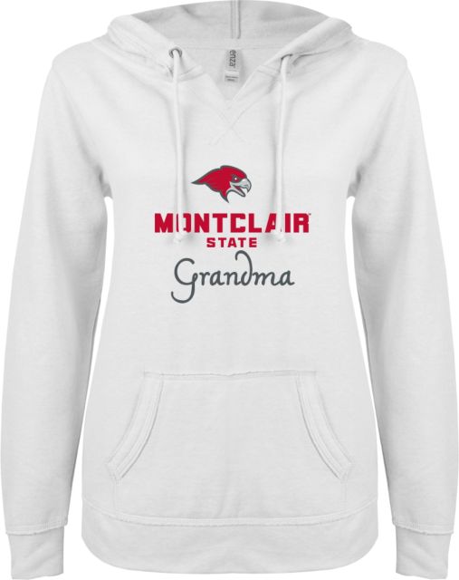 Montclair State ENZA Ladies V Notch Raw Edge Fleece Hoodie Grandma - ONLINE ONLY