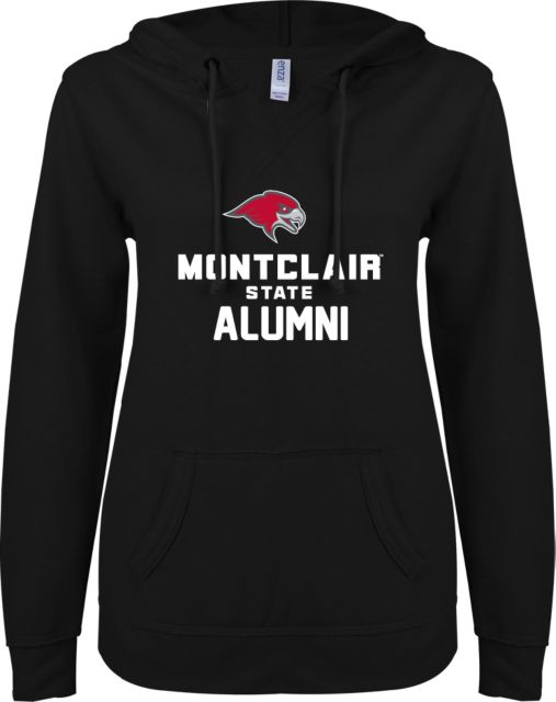 Montclair State ENZA Ladies V Notch Raw Edge Fleece Hoodie Alumni - ONLINE ONLY