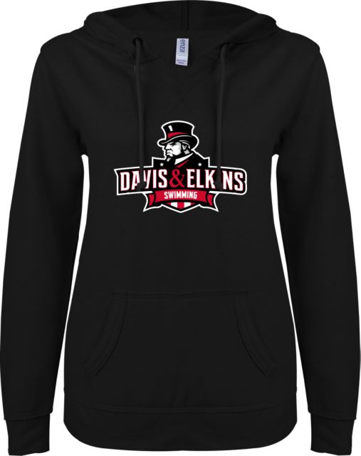 Davis and Elkins ENZA Ladies V Notch Raw Edge Fleece Hoodie Swimming - ONLINE ONLY