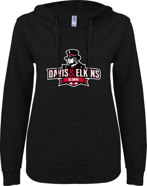 Davis and Elkins ENZA Ladies V Notch Raw Edge Fleece Hoodie Davis and Elkins Alumni - ONLINE ONLY