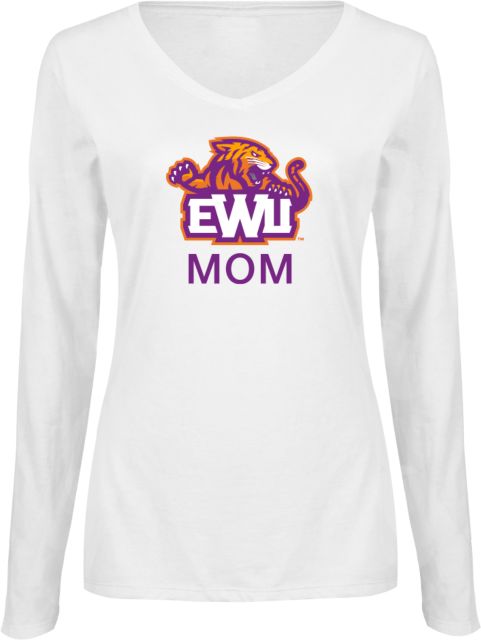 Edward Waters Ladies White Long Sleeve V Neck Tee EWU Mom - ONLINE ONLY