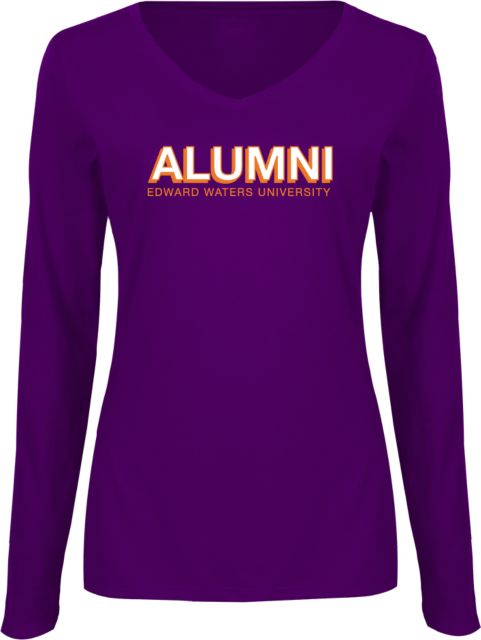 Edward Waters Ladies Purple Long Sleeve V Neck Tee EWU Alumni Block - ONLINE ONLY