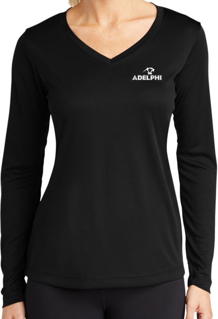Adelphi Womens Performance Long Sleeve V Neck Shirt Adelphi with Panther Head - ONLINE ONLY