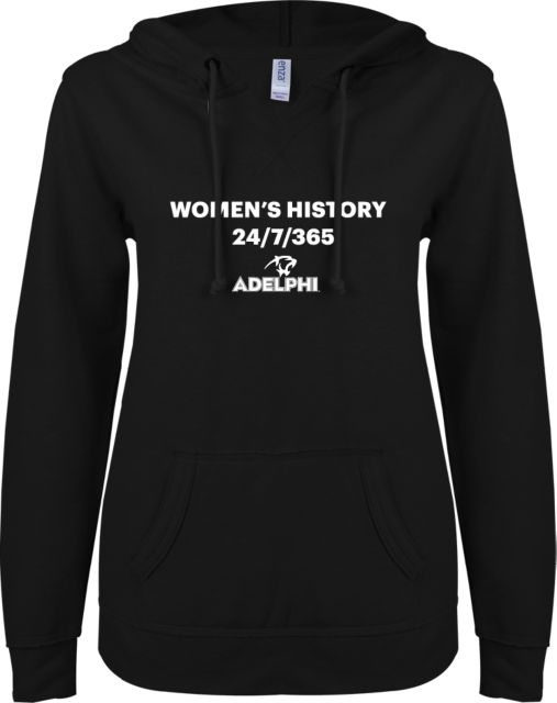 Adelphi ENZA Ladies V Notch Raw Edge Fleece Hoodie Womens History - ONLINE ONLY