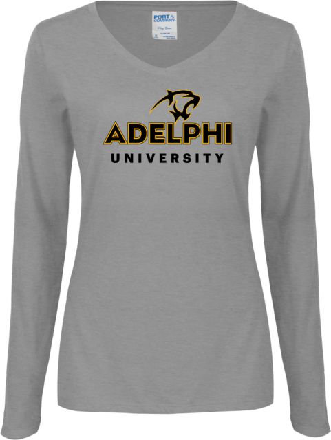 Adelphi Womens Long Sleeve V Neck Tee  Panther Head Adelphi University - ONLINE ONLY