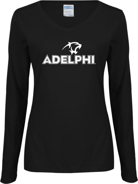 Adelphi Womens Long Sleeve V Neck Tee  Adelphi with Panther Head - ONLINE ONLY