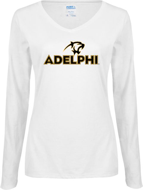 Adelphi Womens Long Sleeve V Neck Tee Adelphi with Panther Head - ONLINE ONLY