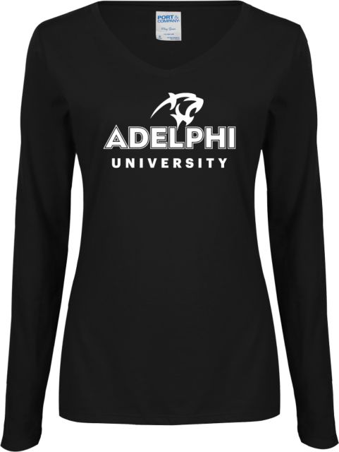 Adelphi Womens Long Sleeve V Neck Tee  Panther Head Adelphi University - ONLINE ONLY