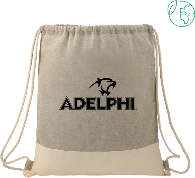Adelphi Split Recycled Cotton Grey/Natural Drawstring Bag Adelphi with Panther Head - ONLINE ONLY