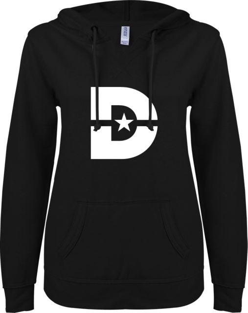 Dallas College ENZA Womens V Notch Raw Edge Fleece Hoodie D Mark - ONLINE ONLY