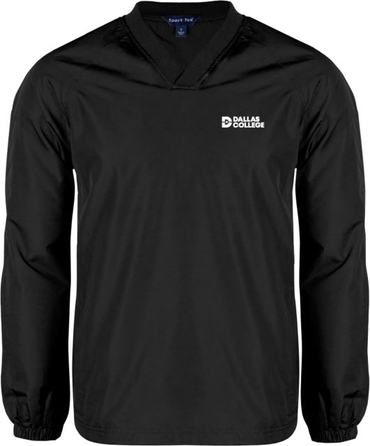 Dallas College V Neck Raglan Windshirt Black Primary Mark - ONLINE ONLY