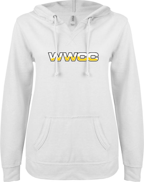 Walla Walla ENZA Womens V Notch Raw Edge Fleece Hoodie WWCC Logo - ONLINE ONLY