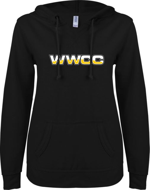 Walla Walla ENZA Womens V Notch Raw Edge Fleece Hoodie WWCC Logo - ONLINE ONLY