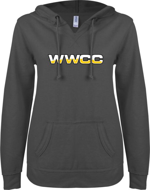 Walla Walla ENZA Womens V Notch Raw Edge Fleece Hoodie WWCC Logo - ONLINE ONLY