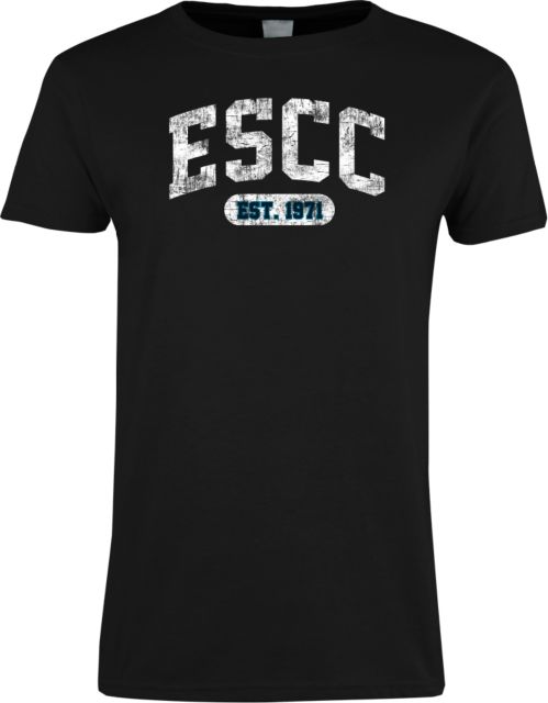 ESCC Ladies Black T-Shirt Arch. ESCC Distressed - ONLINE ONLY