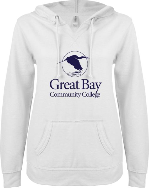 Great Bay CC ENZA Womens V Notch Raw Edge Fleece Hoodie Great Bay Community College Wordmark - ONLINE ONLY