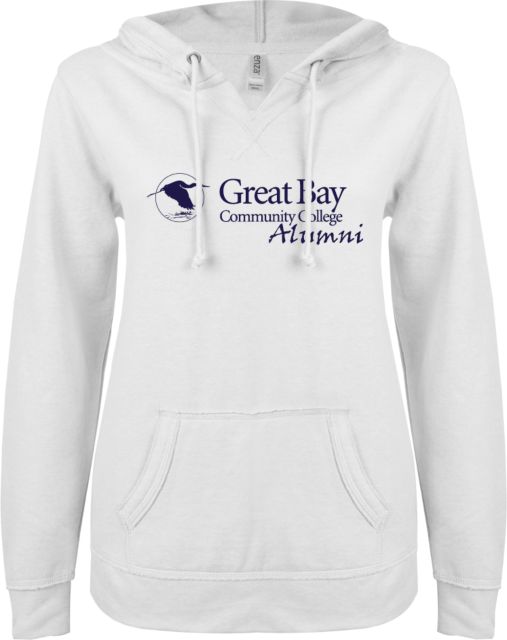 Great Bay CC ENZA Womens V Notch Raw Edge Fleece Hoodie Great Bay Community College   Alumni Mark - ONLINE ONLY