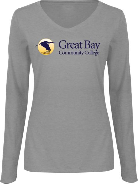 Great Bay CC Womens Long Sleeve V Neck Tee  Great Bay Community College   Wordmark - Full Color - ONLINE ONLY