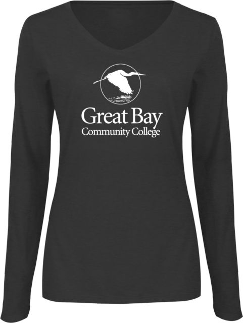 Great Bay CC Womens Long Sleeve V Neck Tee  Great Bay Community College Wordmark - ONLINE ONLY