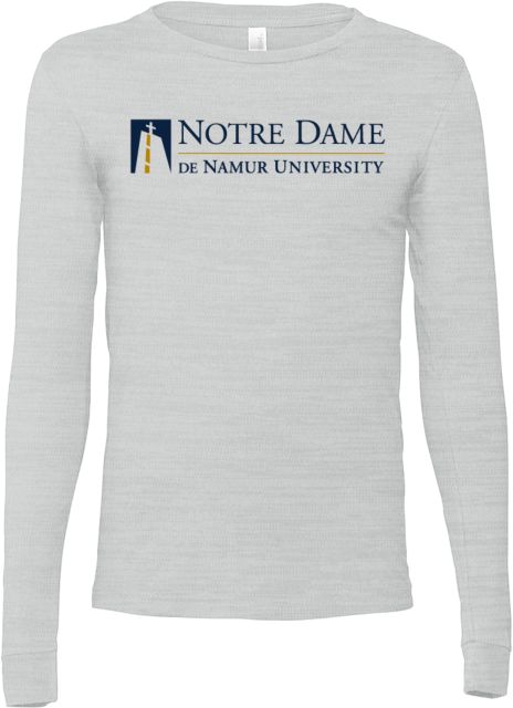 Notre Dame De Namur Bella + Canvas Ash Jersey Cotton Long Sleeve T Shirt Notre Dame De Namur University Primary Mark - ONLINE ONLY