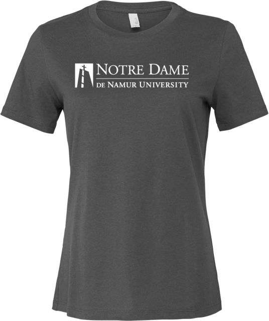 Notre Dame De Namur Bella + Canvas Womens Asphalt Relaxed Cotton T Shirt Notre Dame De Namur University Primary Mark - ONLINE ONLY