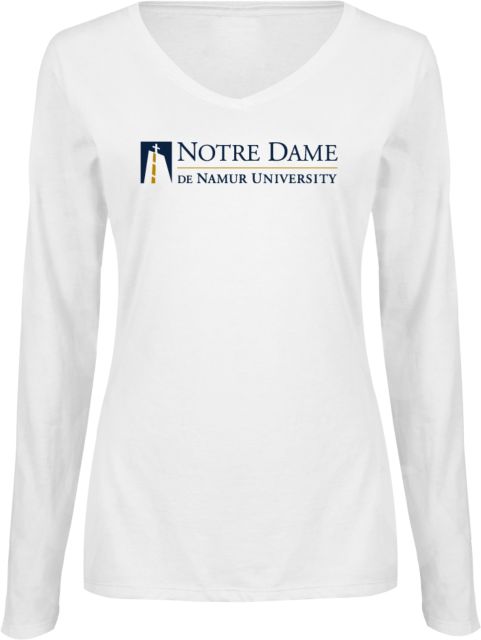 Notre Dame De Namur Womens Long Sleeve V Neck Tee  Notre Dame De Namur University Primary Mark - ONLINE ONLY