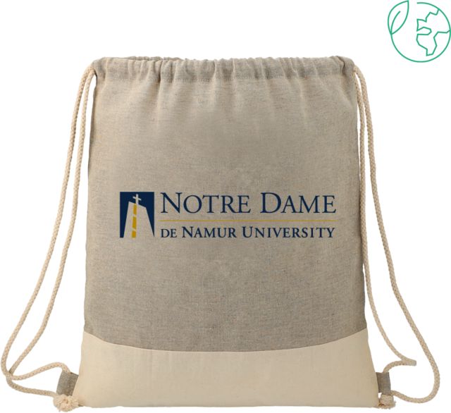 Notre Dame De Namur Split Recycled Cotton Grey/Natural Drawstring Bag Notre Dame De Namur University Primary Mark - ONLINE ONLY