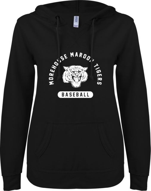 Morehouse College ENZA Womens V Notch Raw Edge Fleece Hoodie Baseball - ONLINE ONLY