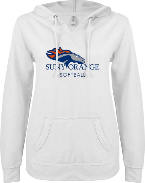 SUNY County CC ENZA Ladies V Notch Raw Edge Fleece Hoodie Softball - ONLINE ONLY