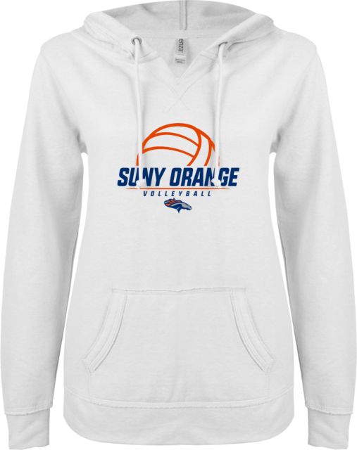 SUNY County CC ENZA Ladies V Notch Raw Edge Fleece Hoodie Volleyball Design - ONLINE ONLY