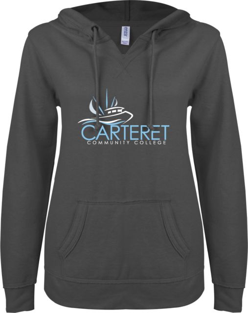 Carteret ENZA Womens V Notch Raw Edge Fleece Hoodie Primary Mark - ONLINE ONLY