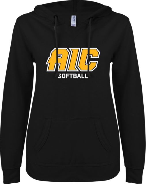 American International ENZA Womens V Notch Raw Edge Fleece Hoodie AIC Softball - ONLINE ONLY