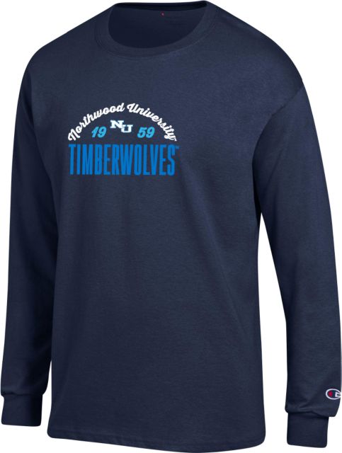 Northwood Champion Long Sleeve T Shirt Northwood University Timberwolves Est 1959 - ONLINE ONLY