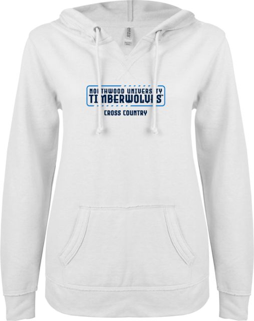 Northwood ENZA Womens V Notch Raw Edge Fleece Hoodie Northwood University Timberwolves Cross Country - ONLINE ONLY