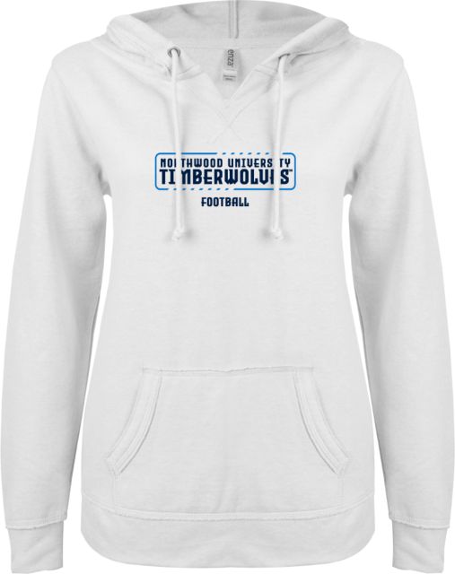 Northwood ENZA Womens V Notch Raw Edge Fleece Hoodie Northwood University Timberwolves Football - ONLINE ONLY