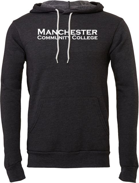 Manchester CC Bella + Canvas Dark Heather Fleece Hood Manchester Community College Wordmark - ONLINE ONLY