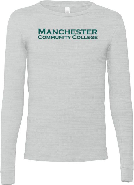 Manchester CC Bella + Canvas Ash Jersey Cotton Long Sleeve T Shirt Manchester Community College Wordmark - ONLINE ONLY